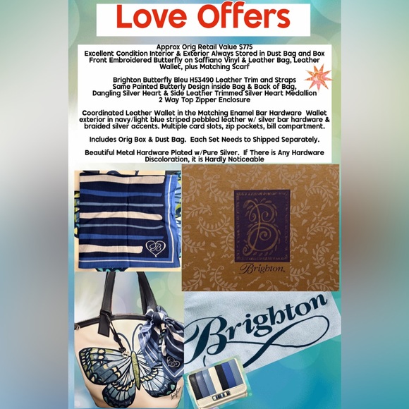 Brighton Handbags - Brighton Embroidered Butterfly Saffiano Vinyl Bag  Wallet Scarf Dust Bag & Box